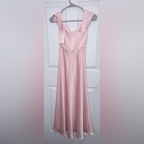 NWT Birdy Grey Blush Pink Satin Midi Dress Bridesmaid Formal Prom Sz XS - Picture 3 of 5